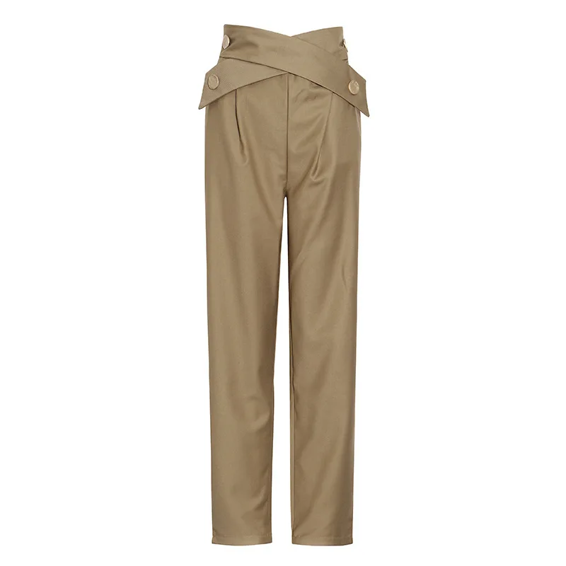 Pantalones Largos Informales Para Mujer,Pantalón De Cintura Alta Con  Hebilla De Metal,Correa Cruzada,Zanahoria,Ajustados,Color Sólido,A La Moda, 2022 - Buy Personalizado De Moda Estilo Casual Pantalones Formales,Nuevo  Diseñador De Las Mujeres Pantalones 