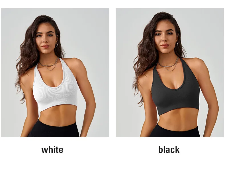 Shinebene Custom Women Seamless Halter Sports Bra Open Back Padded