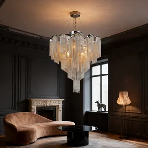 JACKSUN Nordic Post-modern Tassel Aluminum Chain Long Middle Adjustable Height LED Living Room Dining Chandelier Hotel Villa