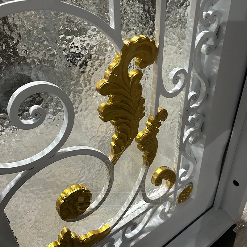 Modern Design Decorative Double Iron Security Door White Wrought Iron Main Front Entry Door