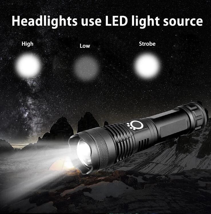 High Power Flashlight Torch Tactical With Pressure Switch Flashlights Zoom Waterproof Led Ttorch