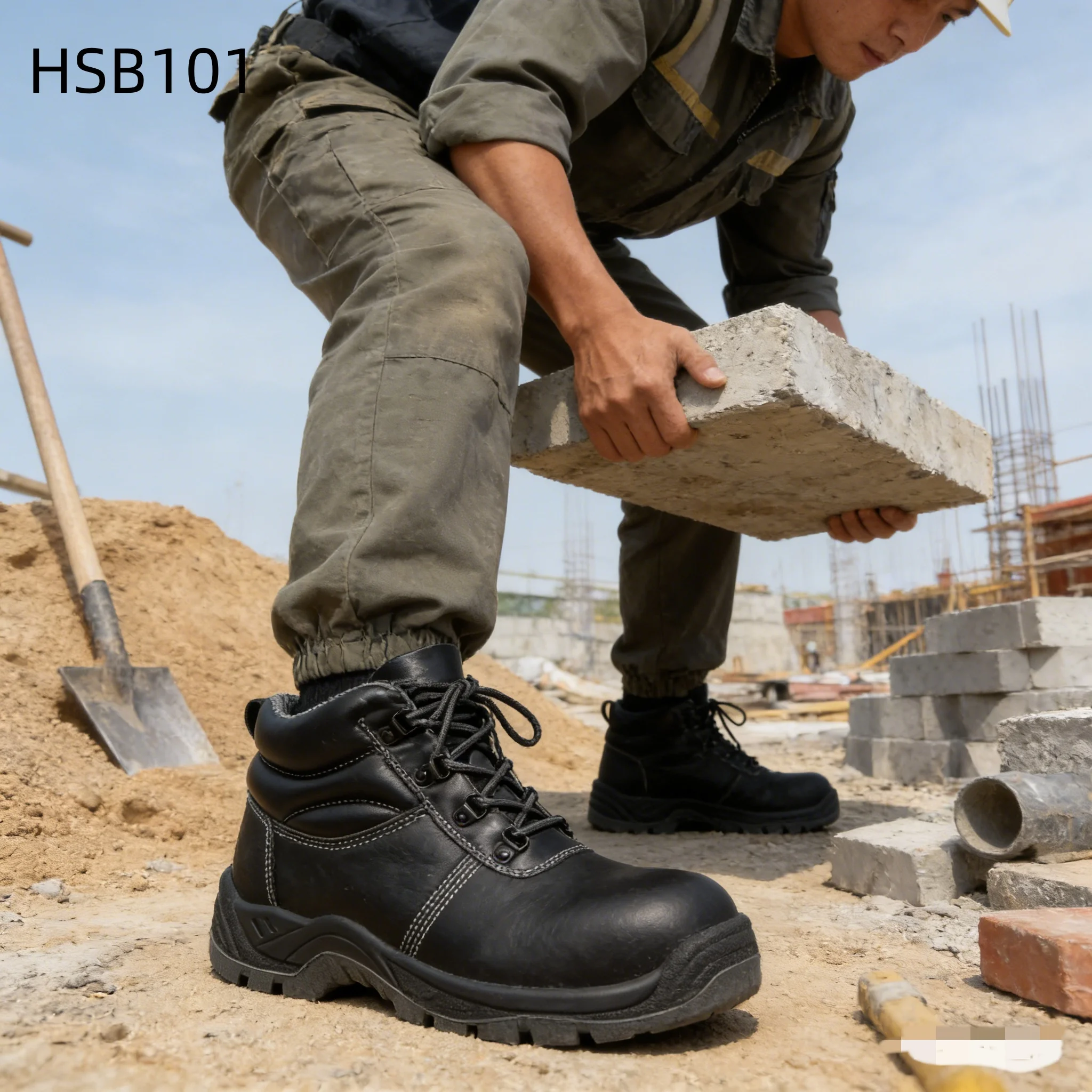 HY, Sicherheitsschuhe aus geprägtem Leder mit Stretchanteil für die Schwerindustrie – Fabrikpreis, durchstichfest, Sicherheitsstiefel mit PU/PU-Sohle, Modell HSB101