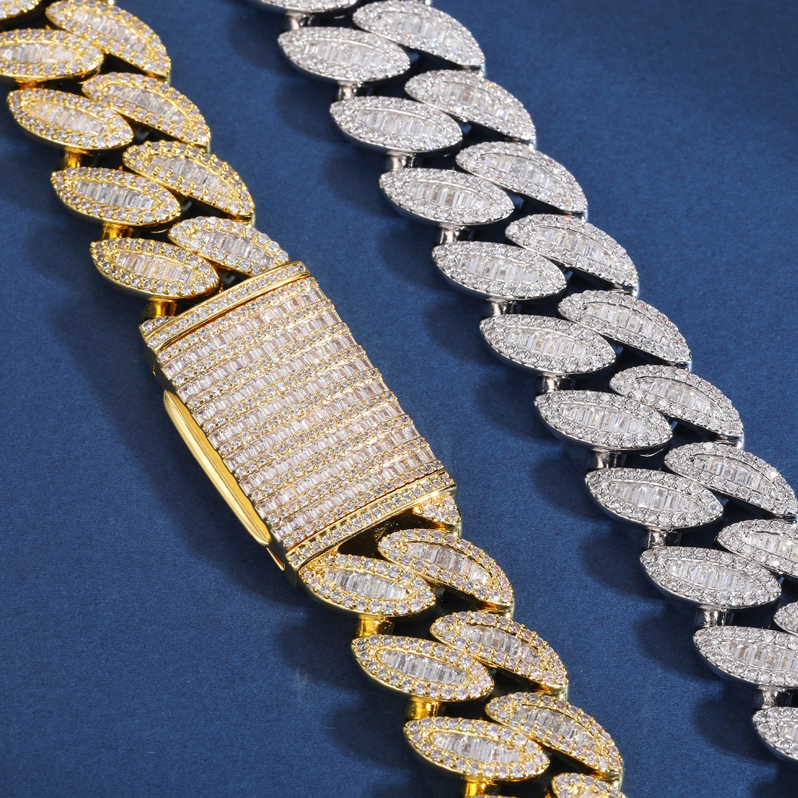 Shop Our Luxury 20mm VVS Baguette Moissanite Cuban Link Chain