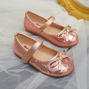 2026 Hot Selling Baby Girls Floral Princess Flat Blue White Genuine Leather Shoes Autumn Spring Summer Soft TPR Sole Lightweight