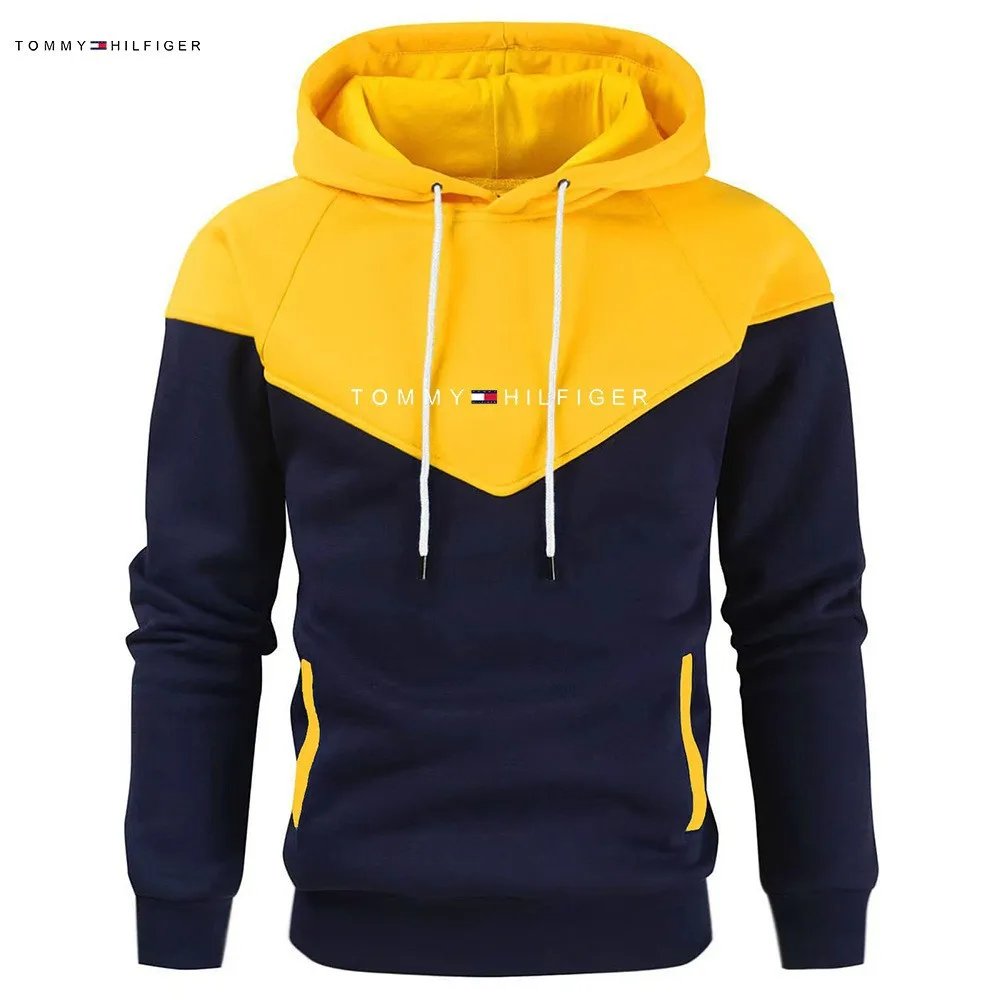 Cross-border wholesale men's casual sportswear new European and American color patchwork fashion hoodie men
