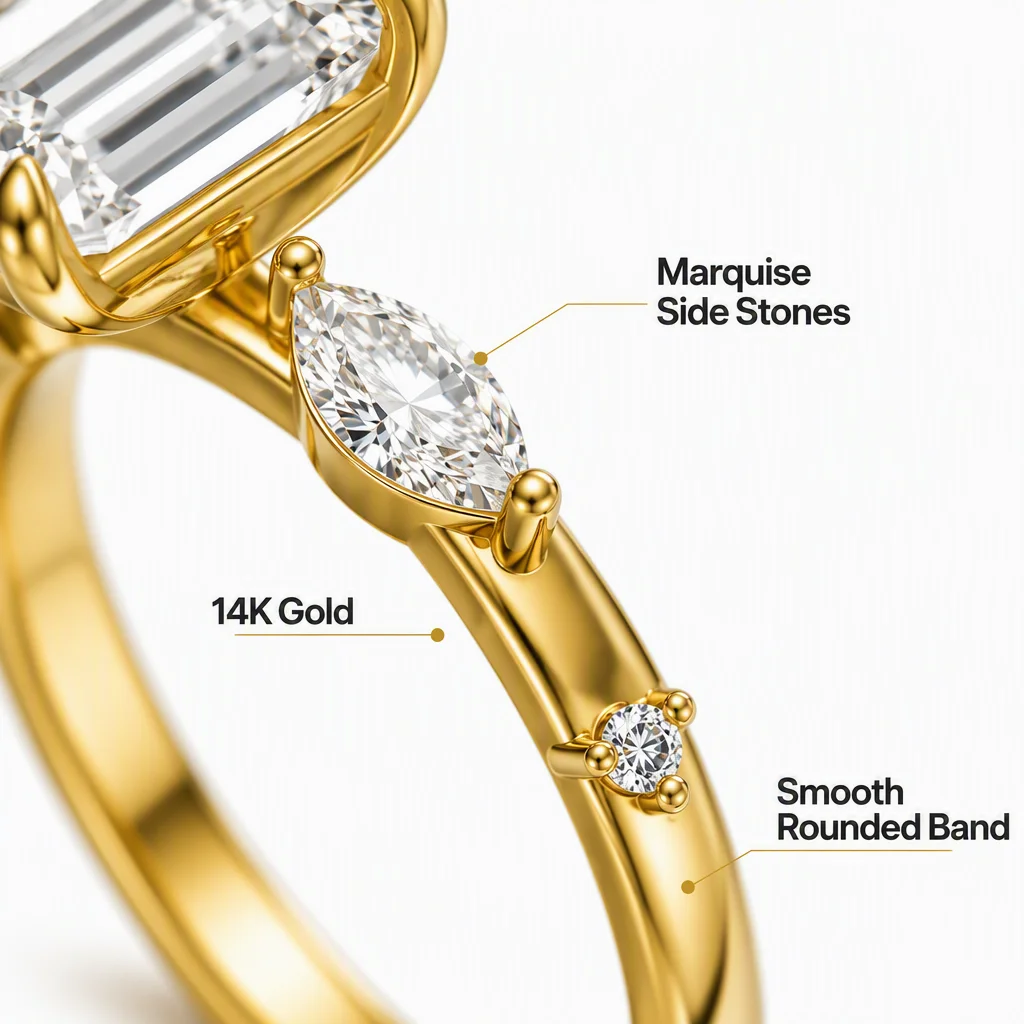 14K Gold Emerald Cut Lab Grown Diamond Ring Marquise Lab Created Diamond Engagement Ring Lab Diamond Rings for Women