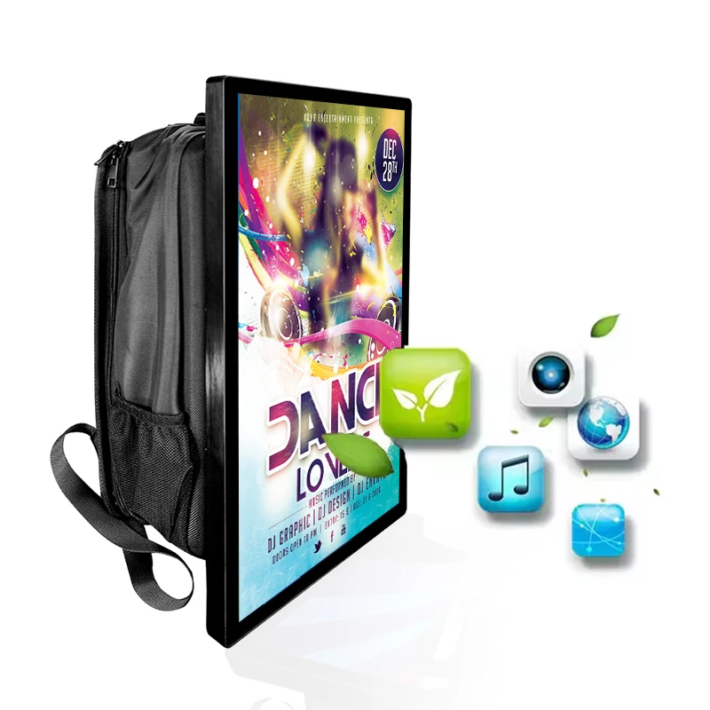 Portable Poster 21.5 inch Mobile Digital Screen LCD Advertising Player Display Human Walking Backpack Billboard with Battery