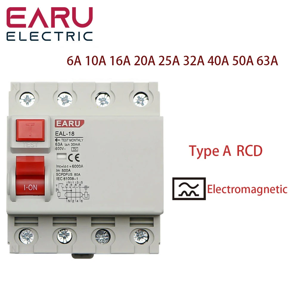 4 Pole 10mA RCCB RCD ELCB Circuit Breaker - Residual Current Device AC ...