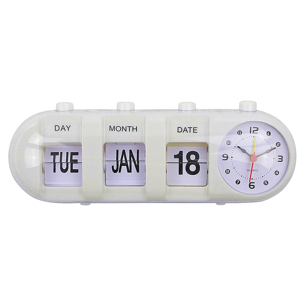 Creative  Auto Flip Calendar Table Clock ABS Plastic Desk Clock  Kids Alarm Clocks