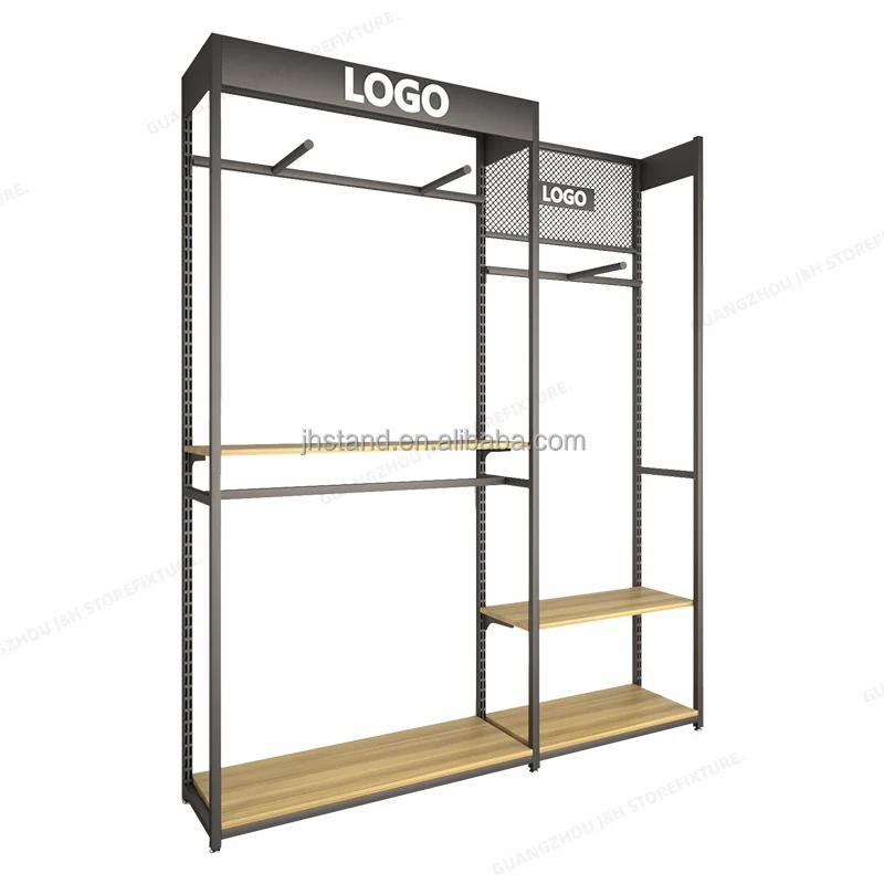 Adjustable Height Showroom Display Rack for Man Wood Retail Clothing Store Fixtures Sport Store Interior Design With Best Price