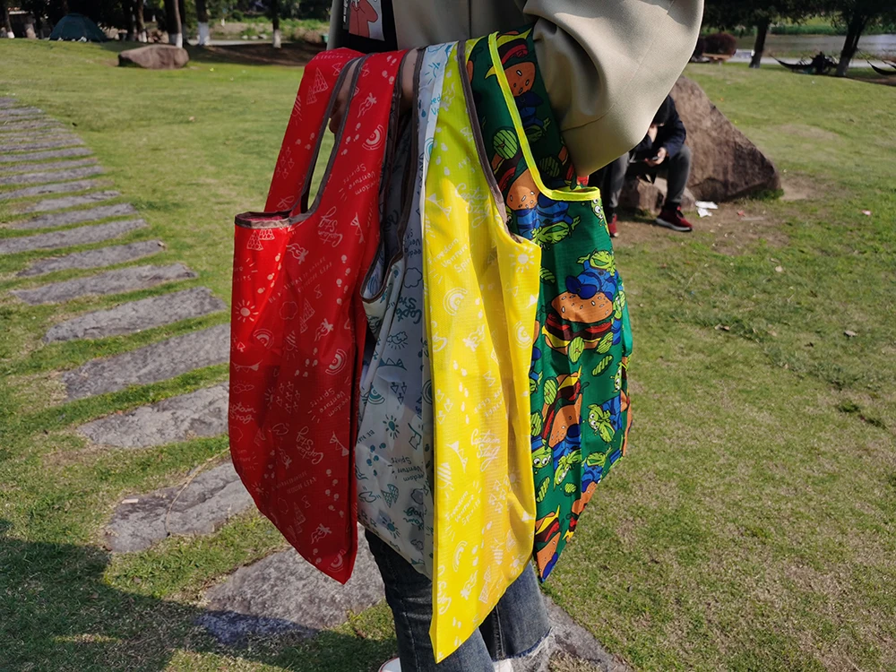 Wholesale Eco Friendly RPET Foldable Polyester Tote Shopping Bag Custom Reusable Grocery Bag