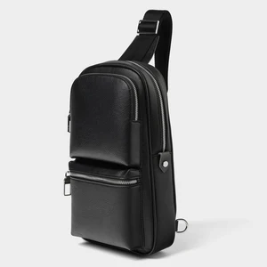 Customized Vegan Leather Black Mens Chest Pack Fashion Crossbody Shoulder Sling Bag for Men