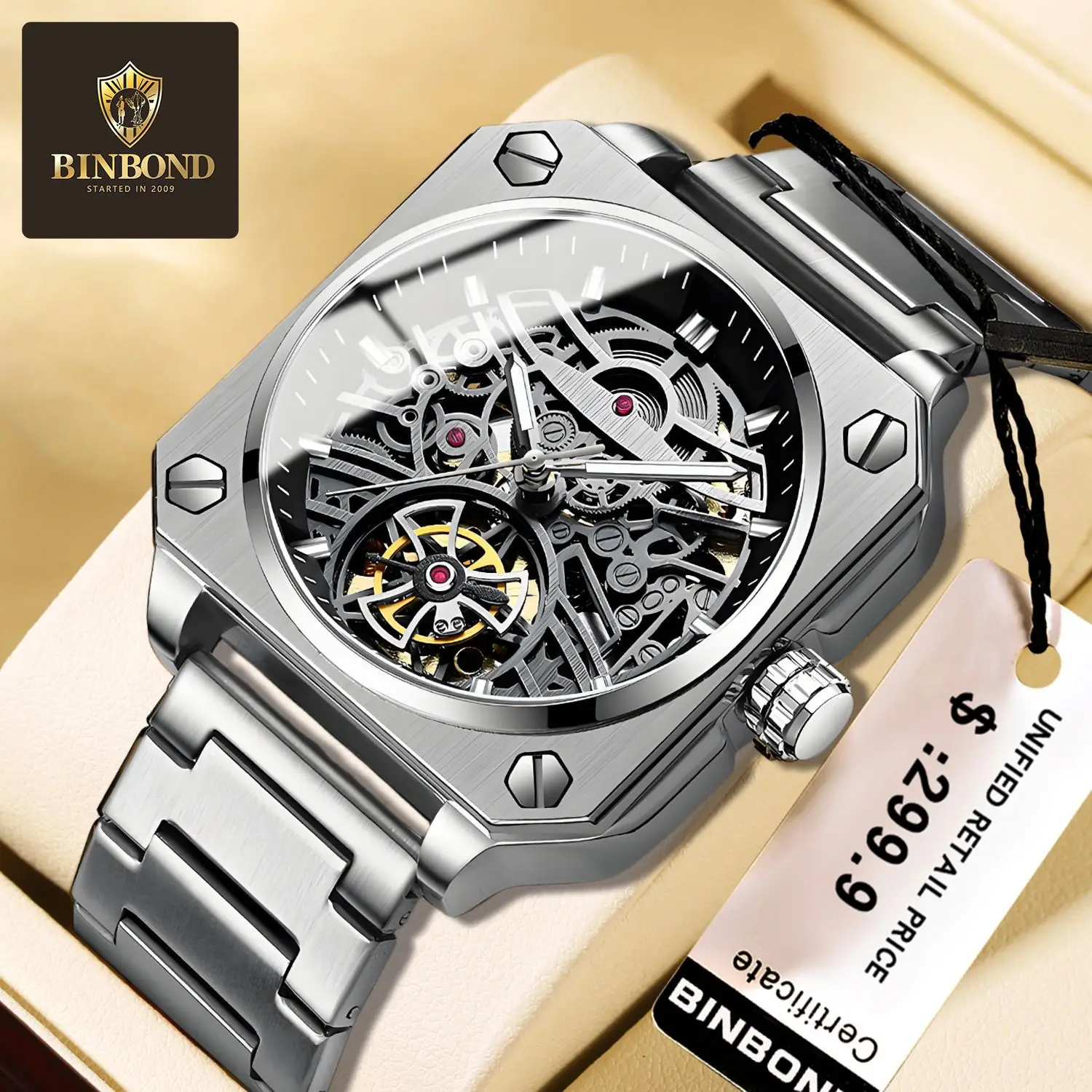 Luxury Luminous Square Tourbillon Skeleton Watch