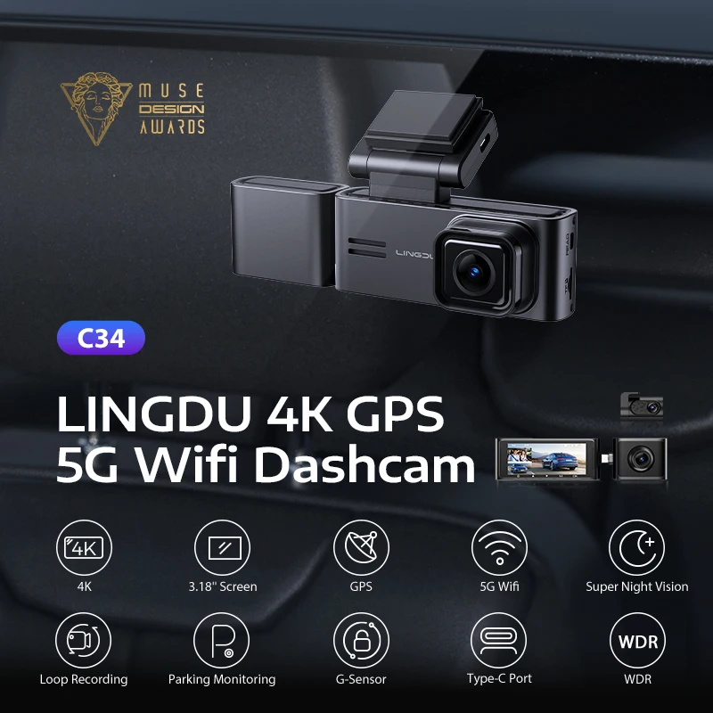 LINGDU 4K Dash Cam Front, Voice Controlled Car Dashcam, Car WiFi