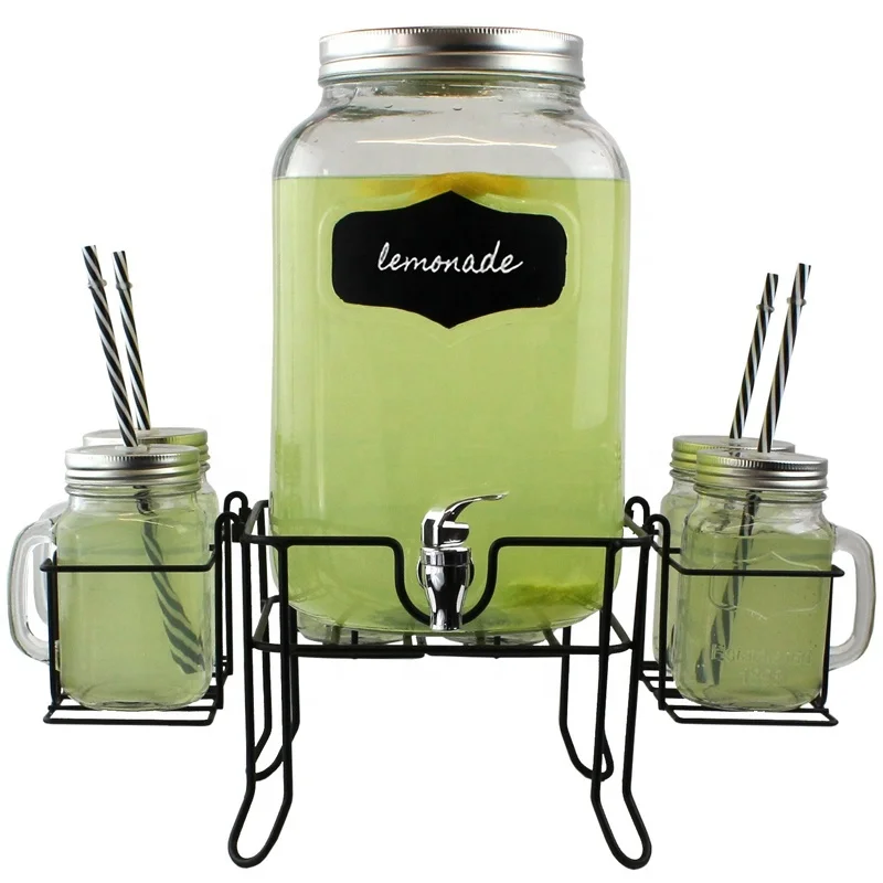 Weddings & More Lemonade Sangria Tea Cold Drink Dispenser for Home Decorative Jar for Drinks Gonioa 1 Gallon Glass Beverage Dispenser with Stainless Steel Spigot & Lid Parties 