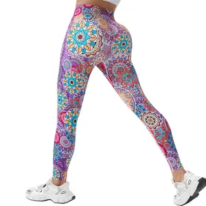 Women's Yoga Long Pants Seamless Asymmetric Color Block Print High Waist Butt Lifting Sports Leggings