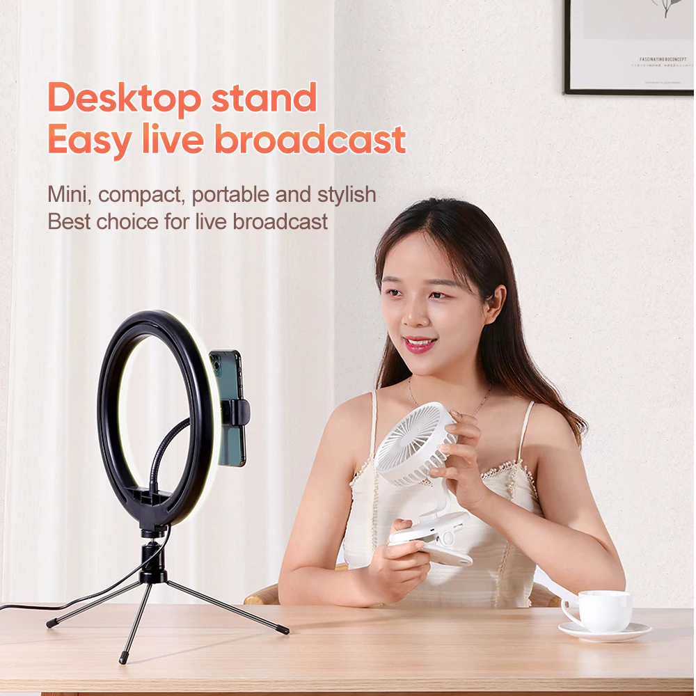 Мини-штатив для мобильного телефона, светодиодный монопод 26 см, круглый зажим 10 дюймов, Настольный светильник для фото и косметологии, подсветка для стола
