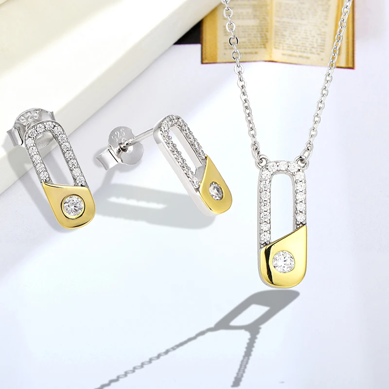 Yh Jewellery Ladies Fine Jewelry Designer 925 Sterling Silver Necklace  Earrings Jewelry Set 18k Gold Rhodium Two Color Plated Se YH Jewellery Designer 925 Sterling Silver Necklace Earrings Set