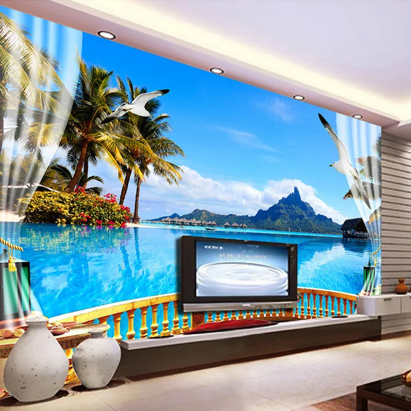 Custom Photo Wall Paper 3d Wall Painting Living Room Bedroom Tv Background  Wall Nature Landscape Balcony Seaview Mural Wallpaper - Buy Flower Wallpaper ,Wallpaper Tv,Mural 3d Product on 