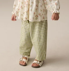 Wholesale Plaid Trouser Kids Summer Thin Cotton Sports High Waist Loose Casual Straight Pajama Kids Pants