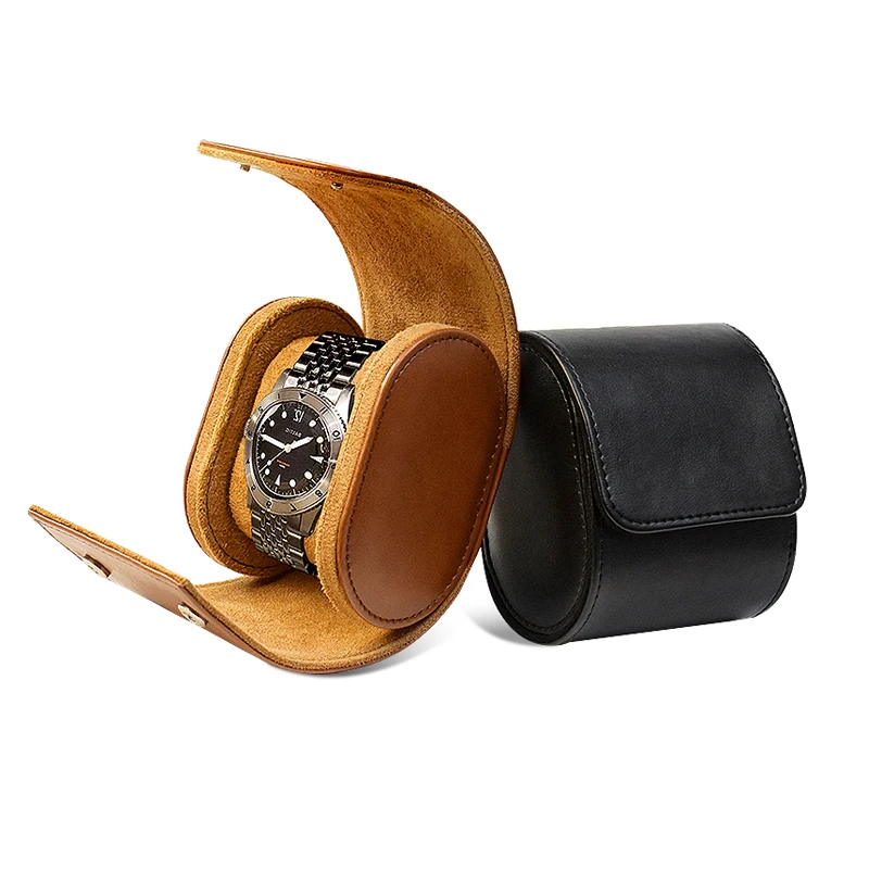 Luxury Modern Single Watch Rolling Storage Box Case PU Leather Custom Logo Watch Display Men Watch Rolling Box Case