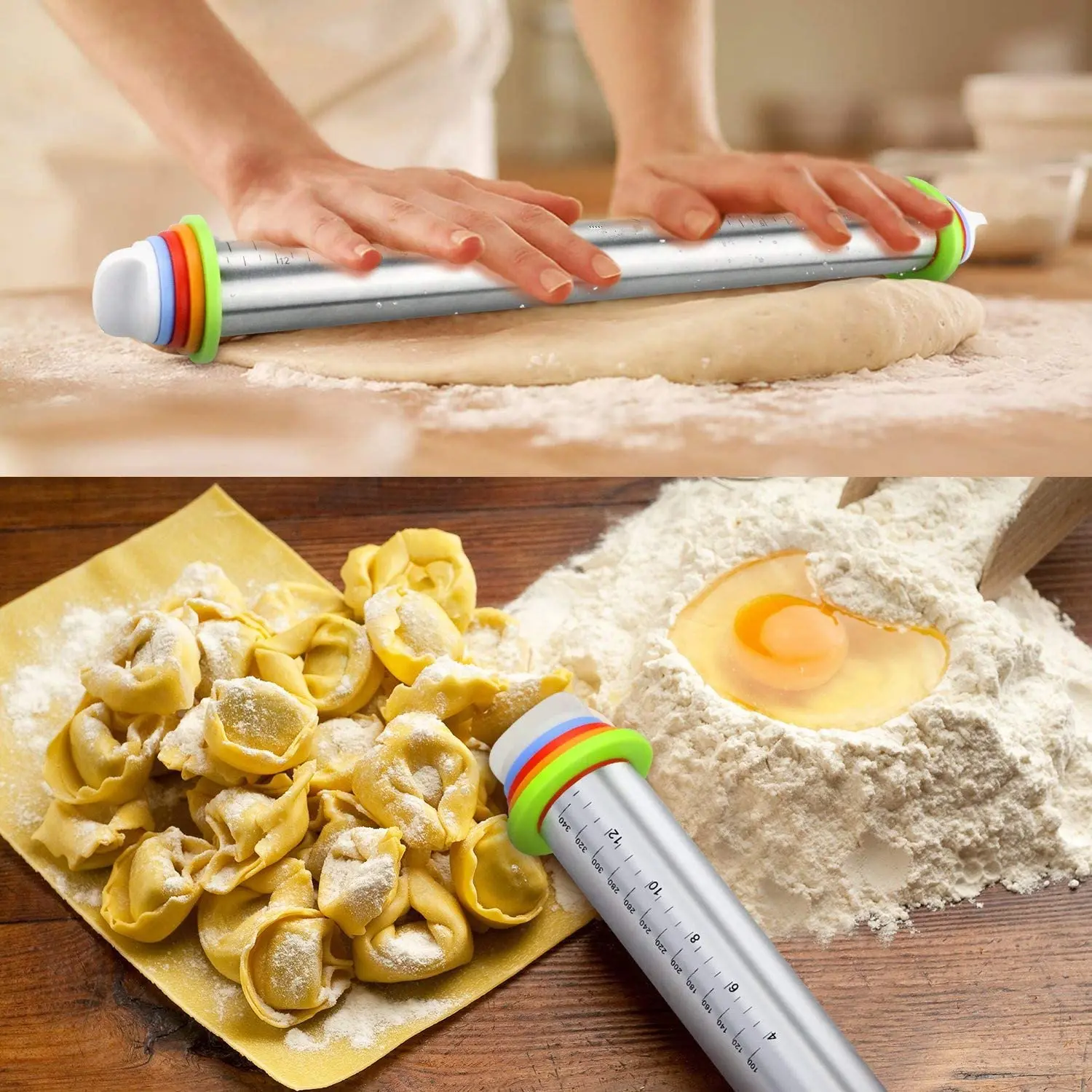Rolling Pin Thickness Rings Adjustable Dough Roller Rolling Pins for Baking Pasta Pizza Pie Cookies
