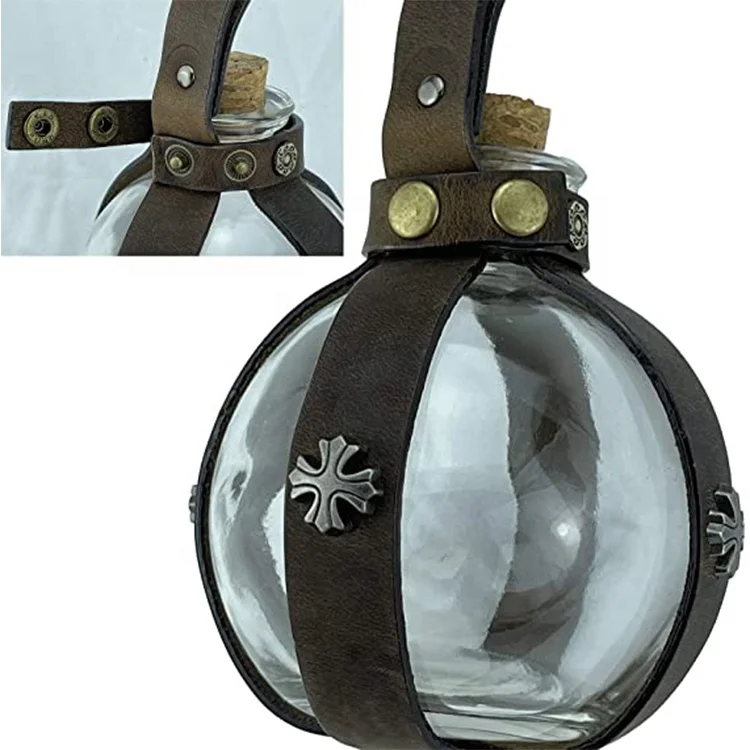 Factory Custom Genuine Leather Steampunk Vial Holder Magic Potion Bottle Accessories Protective Cover
