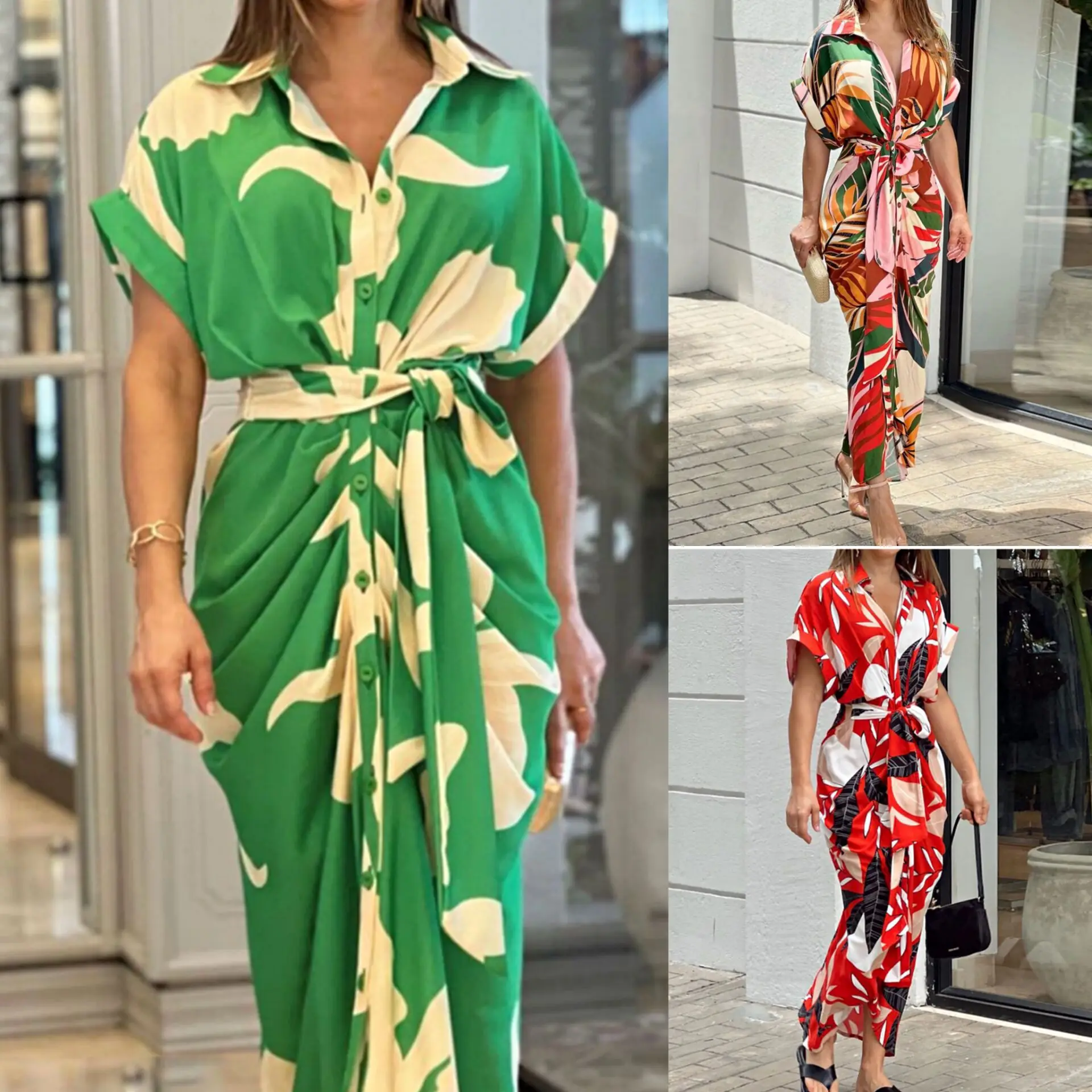 New Spring and Summer New Style Printed Shirt Skirt High Waist Slim Temperament Dress Loose Elegant Casual Dress