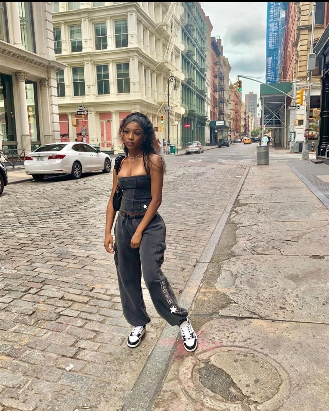 Оптовая продажа новый уличный карго-корсет KY с карманами соблазнительная укороченная толстовка на молнии капюшоном комплект для бега из 3 предметов корсет бретелях тренировочные штаны