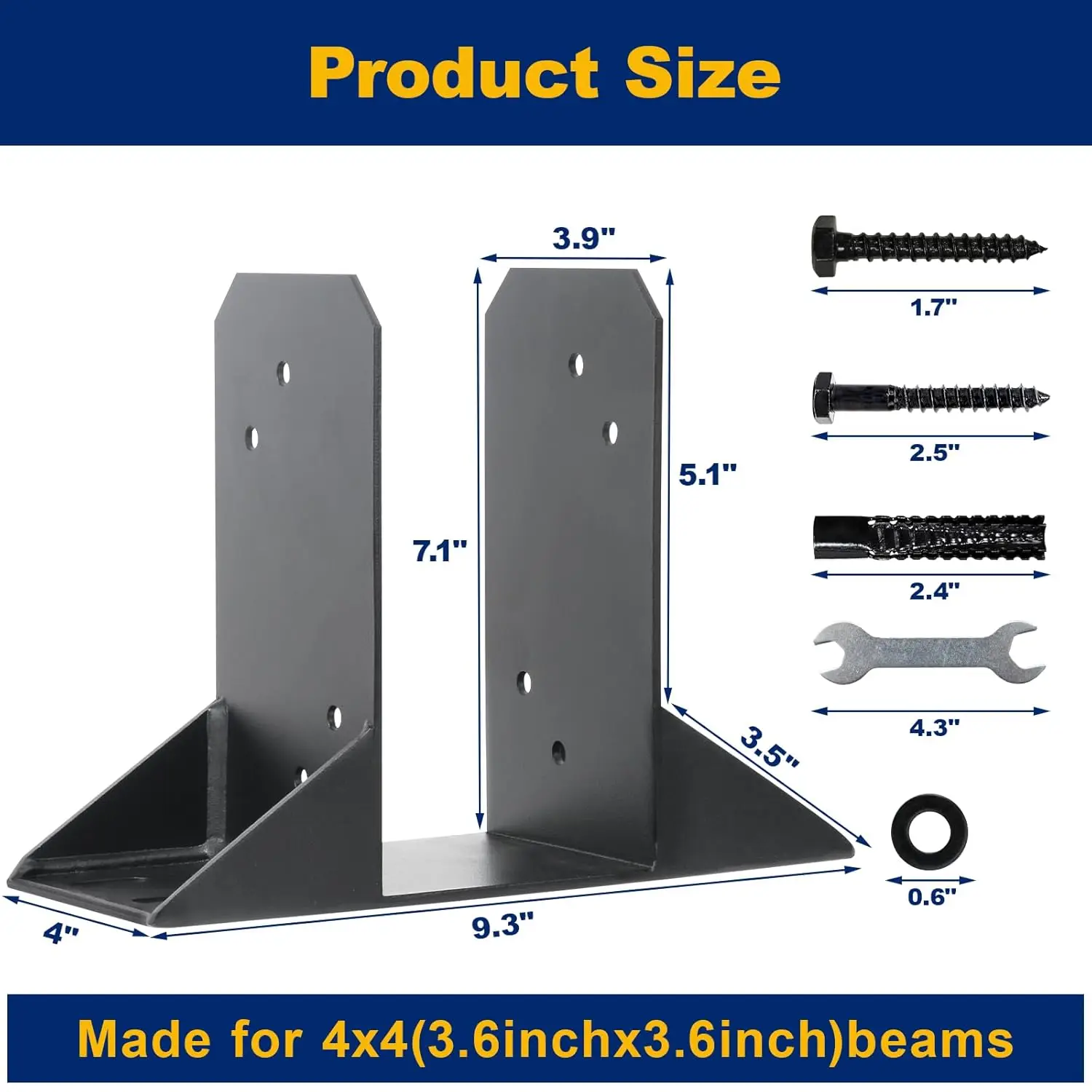 AXWHYS 8-Pack 4x6 Heavy Duty Steel Post Base Brackets – Black, For Decks, Pergolas, Support Structures 1 thumbnail image