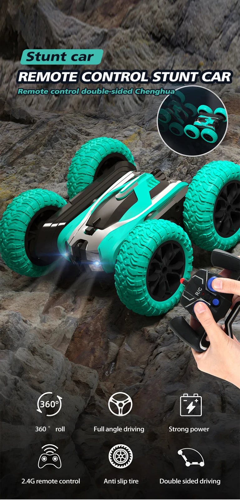 Chengji double sided twist 360 degree rc stunt car 4wd 2.4g remote control toy car double-sided rc stunt car toy for kids