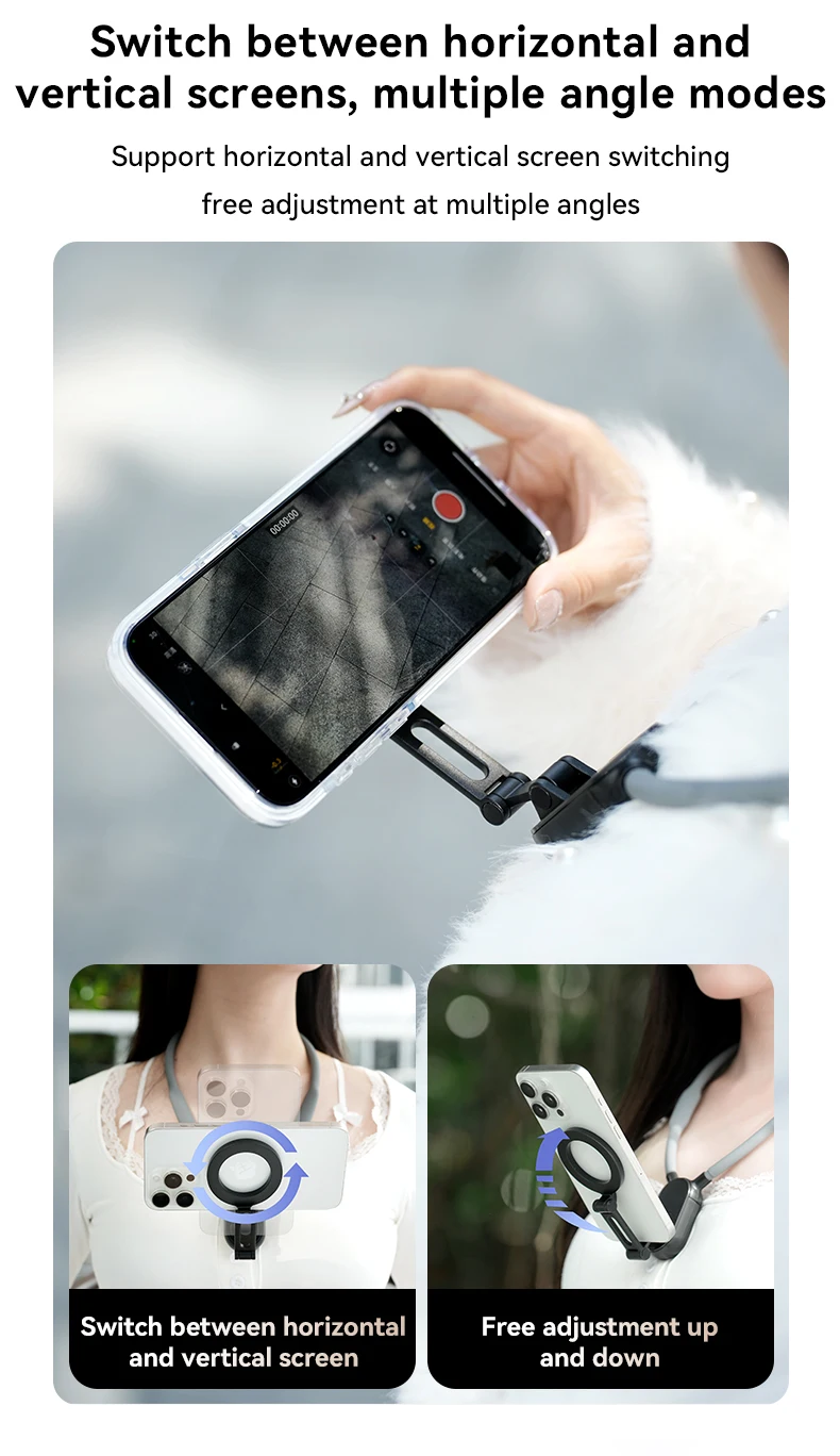 Bulk Content Creator Neck Hanger Magnetic Phone Mount with Adjustable Multi Angle Damping Shaft for Vlog