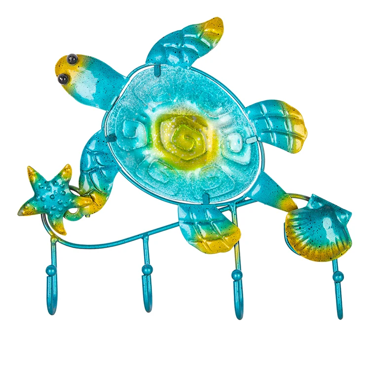 Metal Sea Turtle Wall Ocean Theme Wall Hanging Sculpture for Pool Patio, Fence, Bedroom Blue