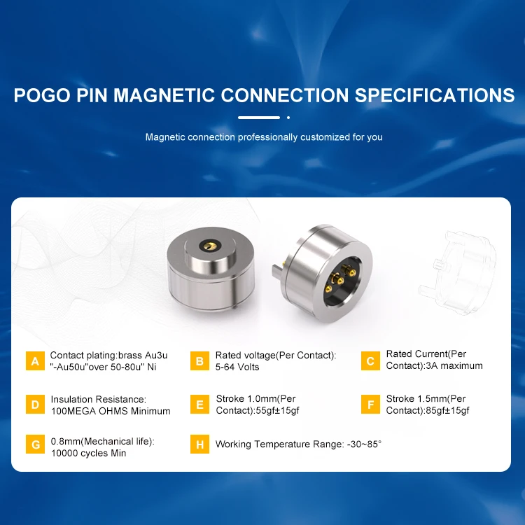 Factory Supply Spring Loaded Pcb High Power Rectangle Circular 3 Pin Magnetic Connector