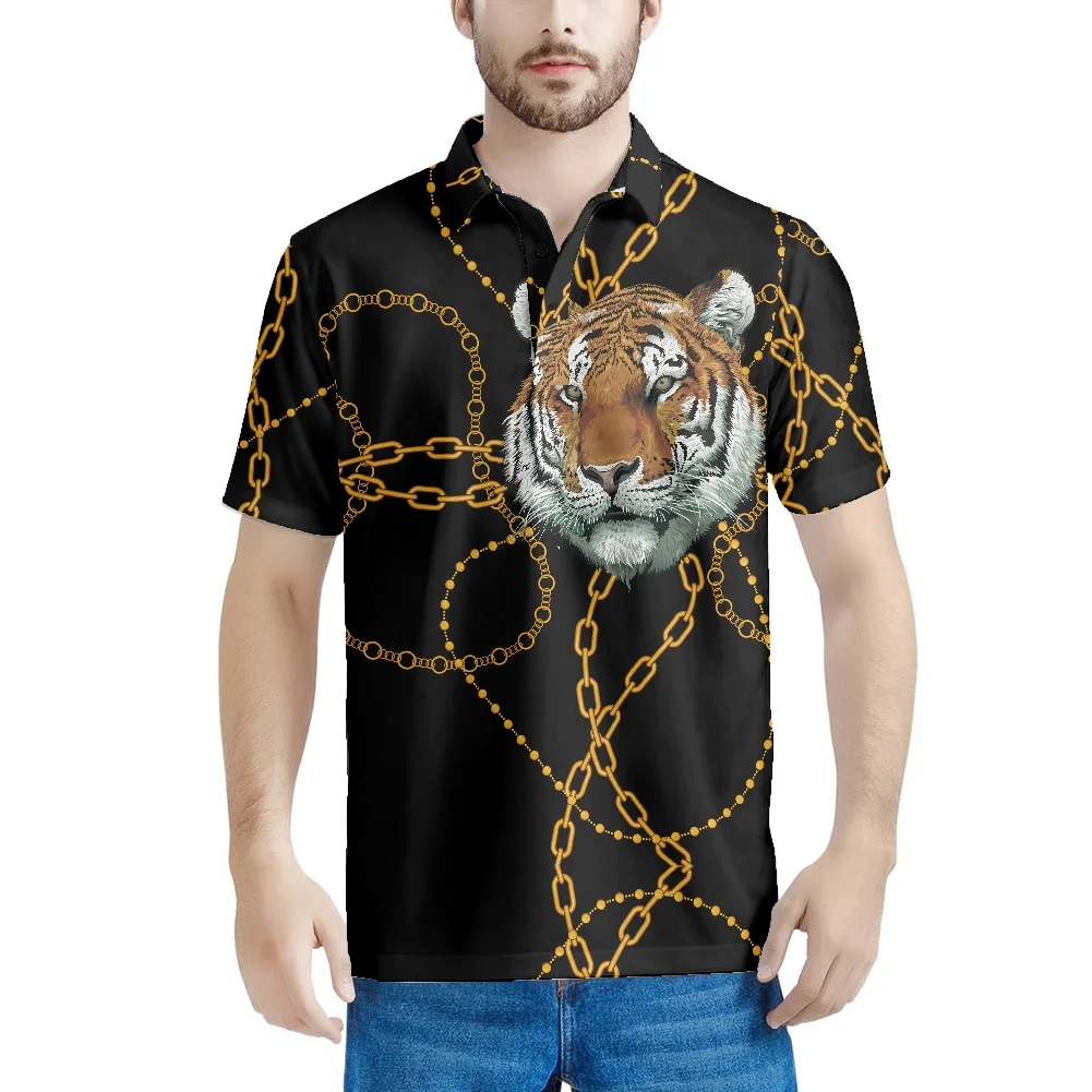 Wholesale Short Sleeve Men's Polo Shirts Tiger And Gold Chain Pattern HD  Printing Plus Size Men's T-shirts High Quality Casual Polo Shirts From  m.