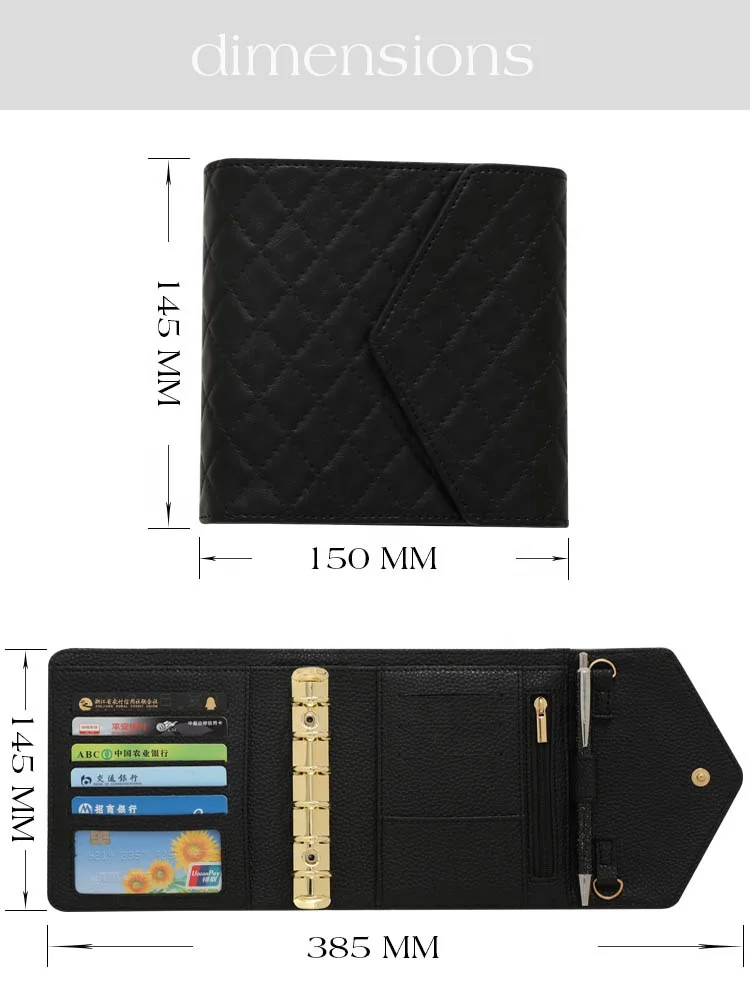 Custom Logo A7 Quilted Textured Leather Cash Wallet Binder With