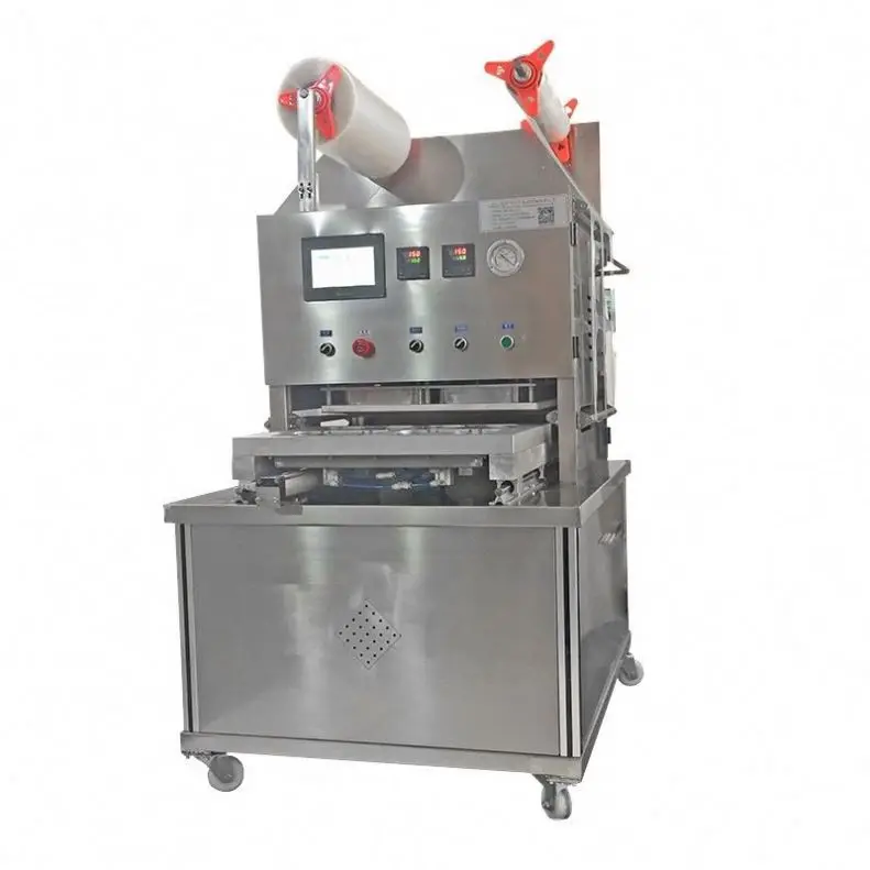 TEBAK  Nitrogen Injection Gas Flushing Vacuum Food Packing Tray Sealing Machine Pneumatic Driven Water Beverage Plastic