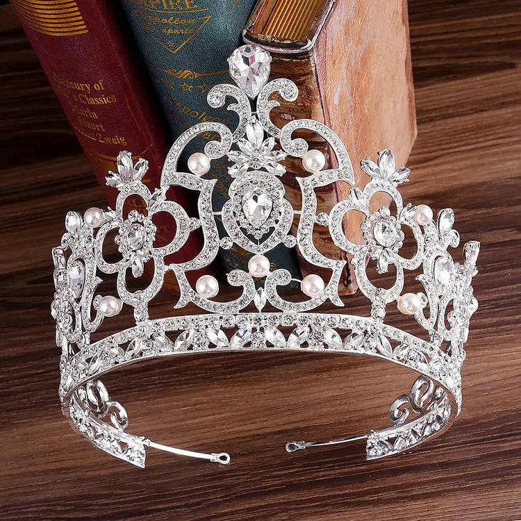 Qushine Wedding Crown - Full Circle Crystal Pearl Tiara display picture 3