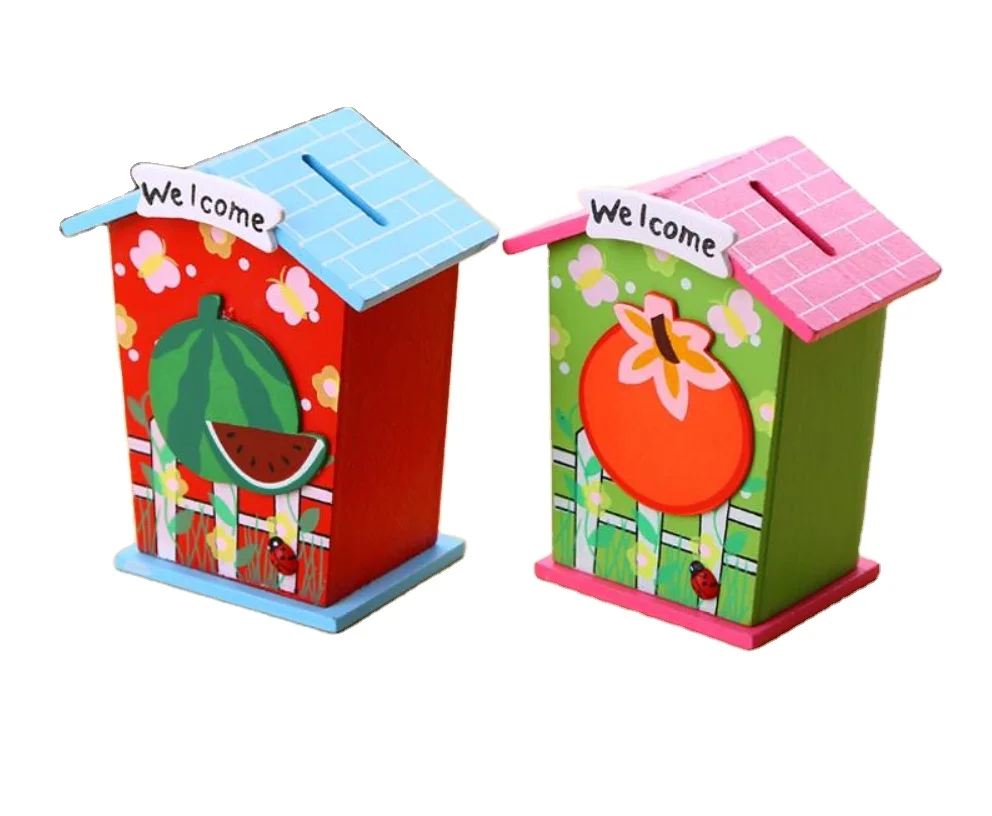 
 Копилка в форме домика с милыми животными, деревянная копилка для денег и монет  