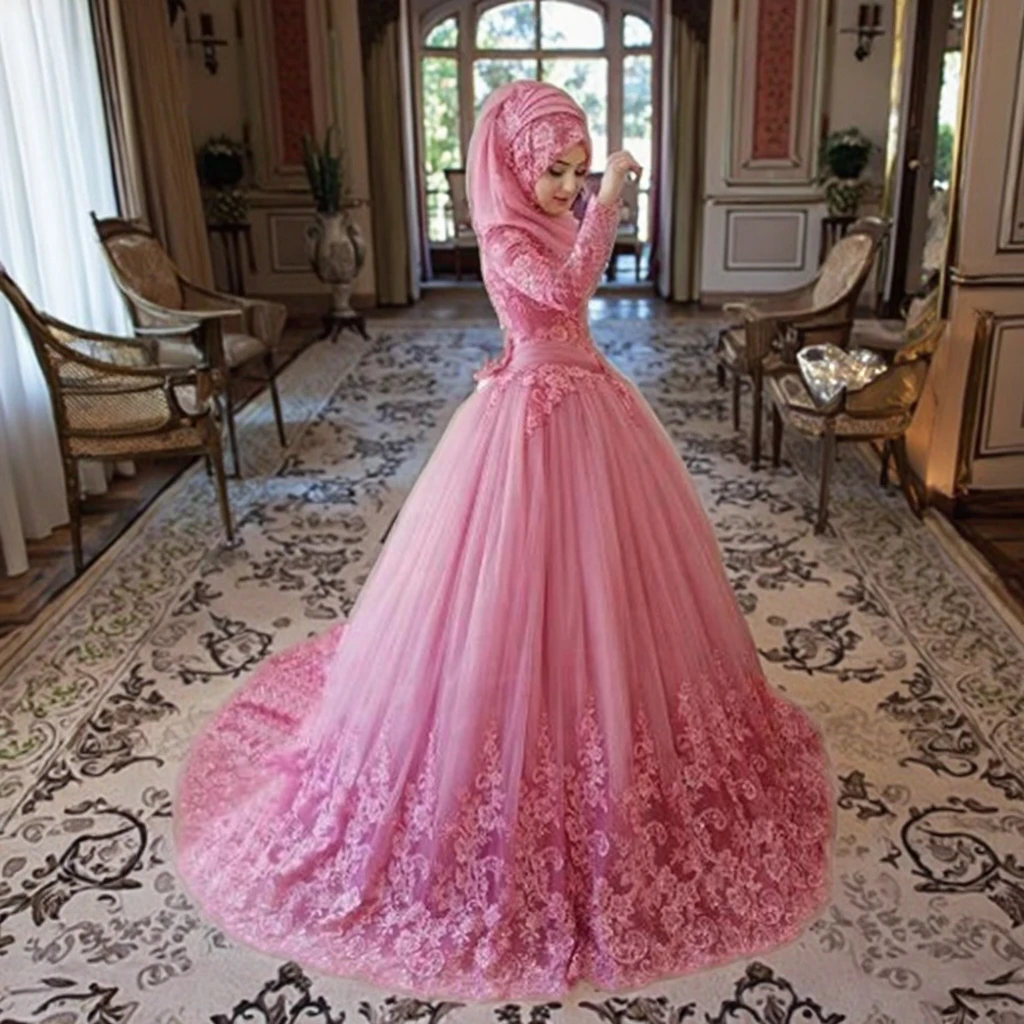 Arabic Muslim Wedding Dress 2022 - Turkish Gelinlik Lace Applique Ball Gown
