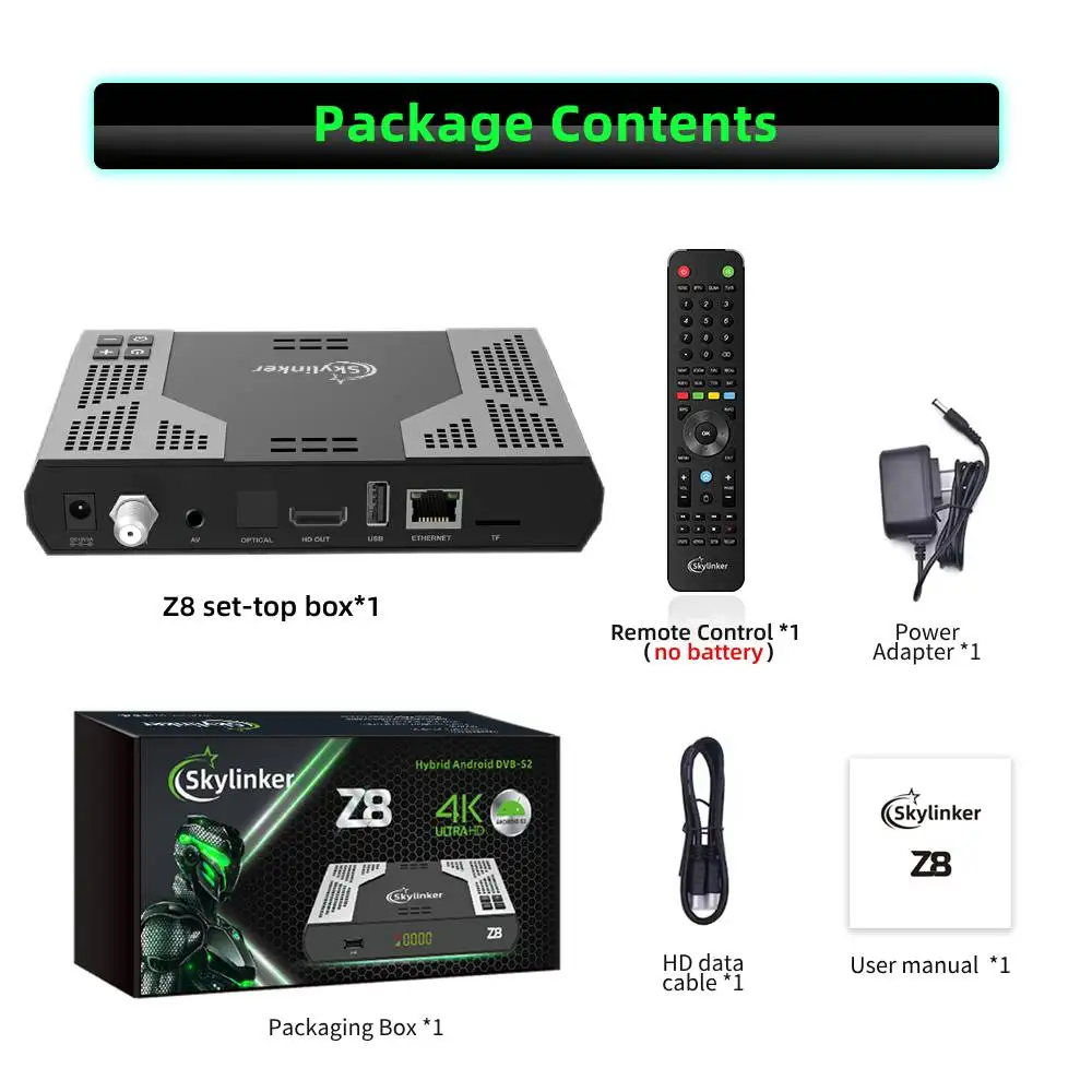 Z8 4k Android DVB-S2 Hybrid TV Box 5G Wifi 2+16GB Android OTT +DVB-S/S2  H.265 HEVC FTA Decoder Digital Satellite TV Receiver