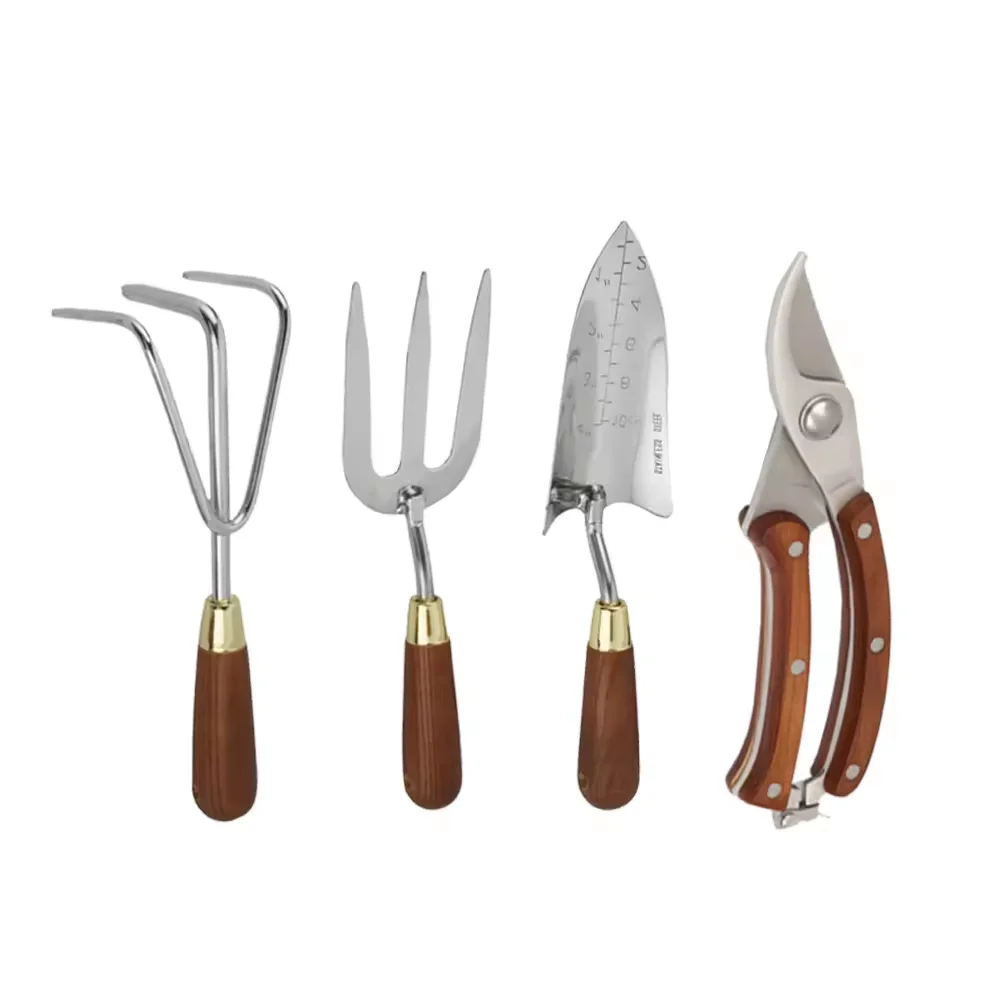 Custom Floral Printed Mini Lady Home Gardening Tool Kit All 1 Stainless Steel Scissor Rake Wooden Garden Shovel OEM Support