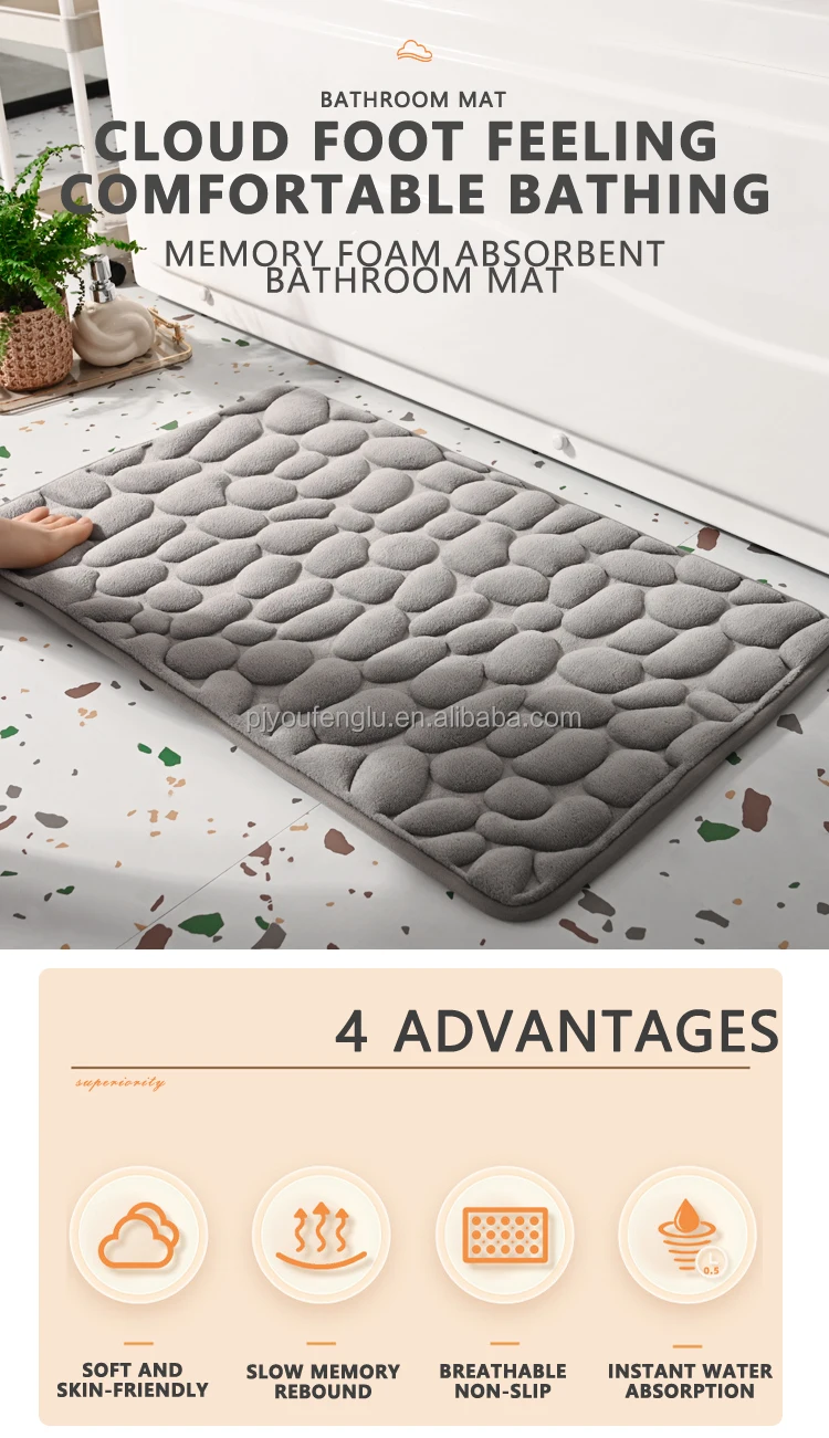 3D printed High frequency Non slip stereoscopic Cobblestone coral fleece Sandwich hot melt adhesive bottom bathroom door mat details