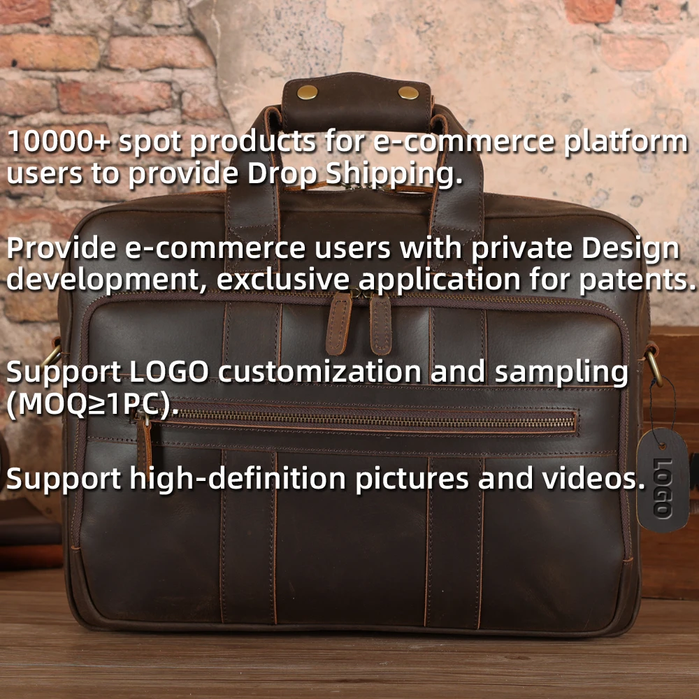 New Arrival Factory Custom Genuine Crazy Horse Leather 15.6 Inches Laptop Computer Bag Full Grain Leather Briefcase Business Bag