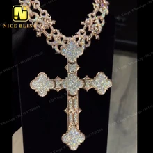 Clover Jewelry Custom Cross Pendant Moissanite Custom Pendant Fine Jewelry Hip Hop Rock photos pendant necklace