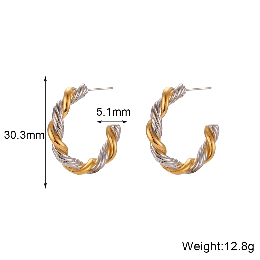Tarnish Free Twisted Hoop Earrings 18k Gold Plated Stainless Steel Gold