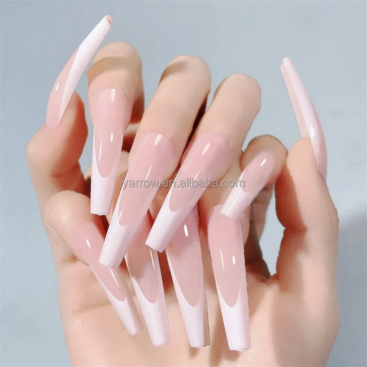 24PCS/BOX French Soft Nail Tips Full Cover Almond Coffin Square Fake ...