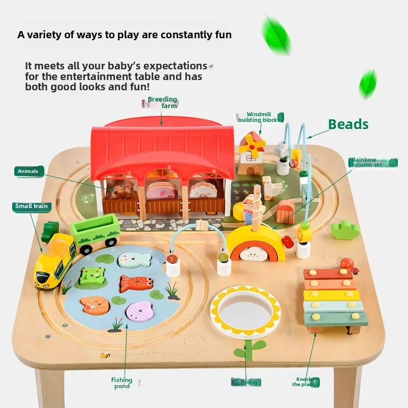 다기능 교육용 어린이 놀이 테이블 레일웨이 트랙이 포함된 나무 활동 테이블 장난감