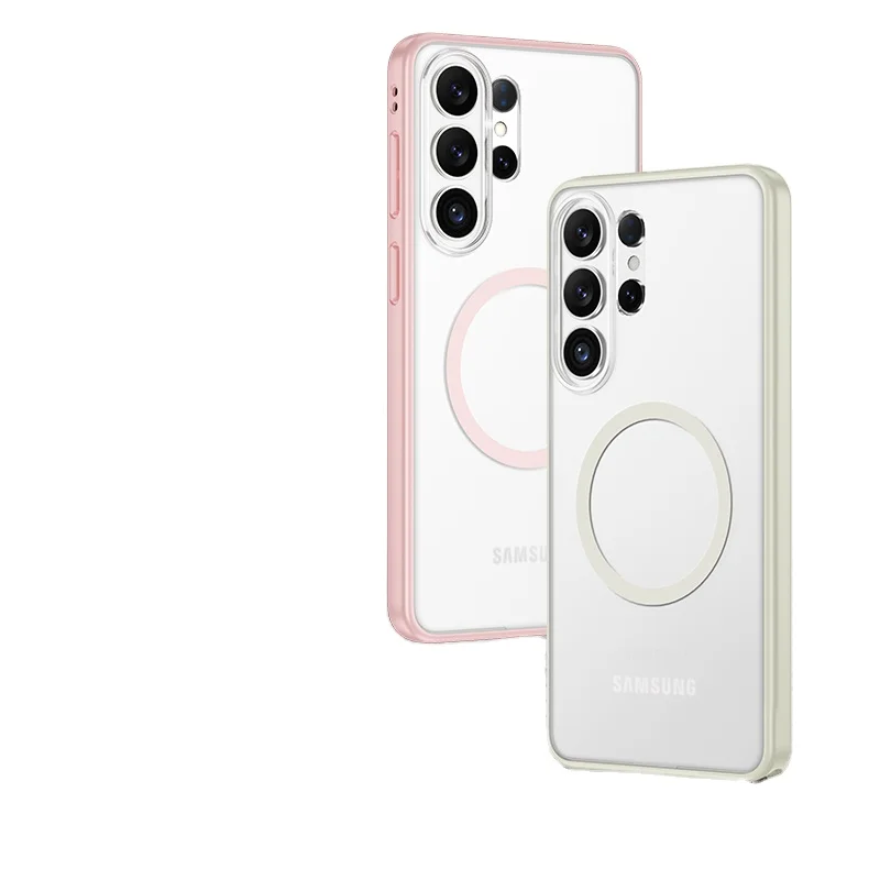 S26 Ultra スマートフォンケース用マグネット式ステッカー取り付け設計、衝撃吸収PC+TPU素材、純色、強力マグネット固定タイプ、対象機種：