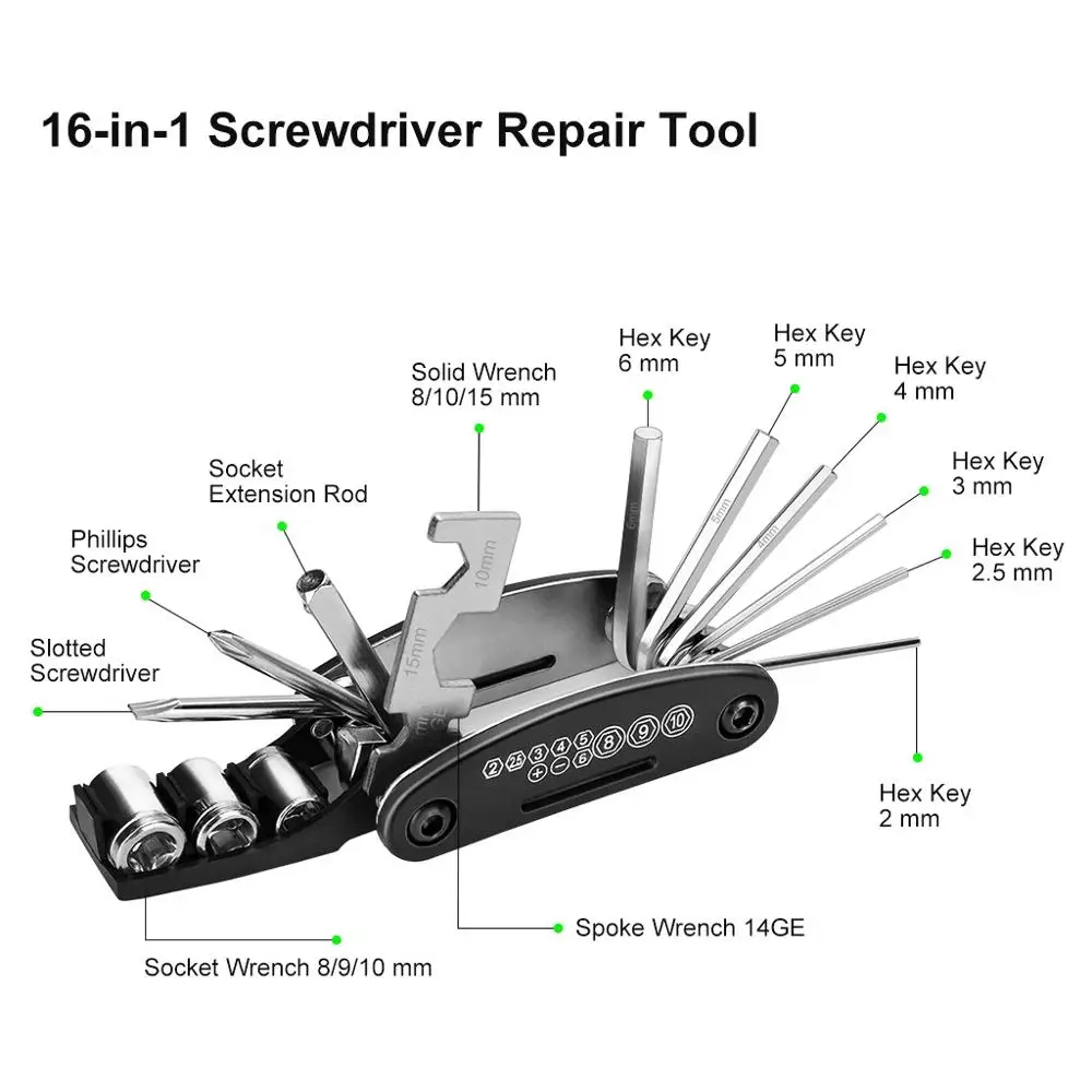 16-in-1 Steel Mountain Bike Hex Screw and Wrench Driver Multifunction Bicycle Repair Tool Cycling Equipment